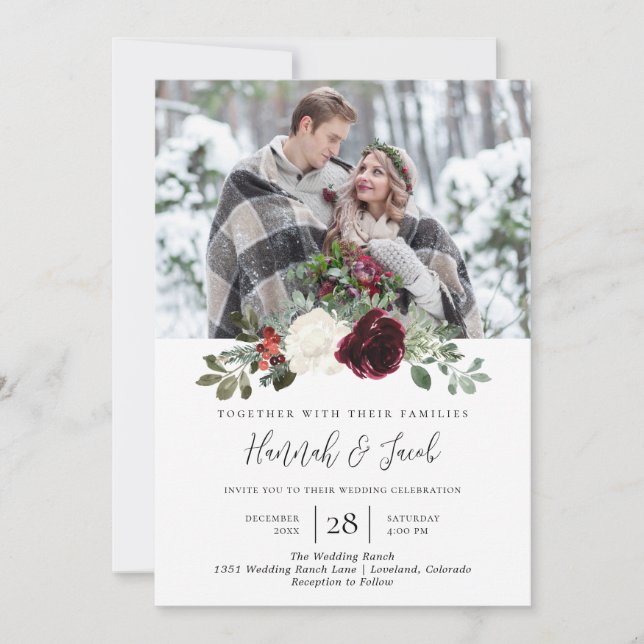 Elegant Christmas Winter Photo Wedding Invitation (Front)