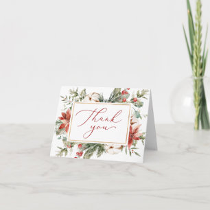 Elegant Christmas Winter Red Gold Bridal Shower Thank You Card