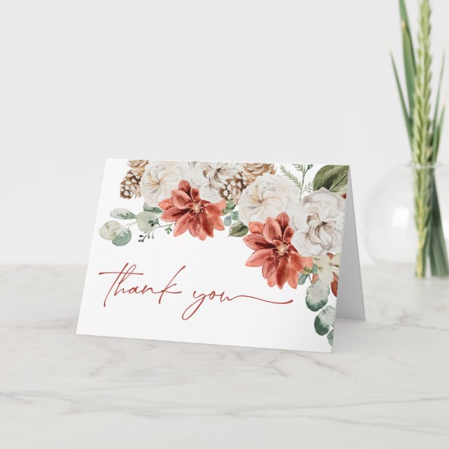 Elegant Christmas Winter Red Gold Bridal Shower Thank You Card (Front)