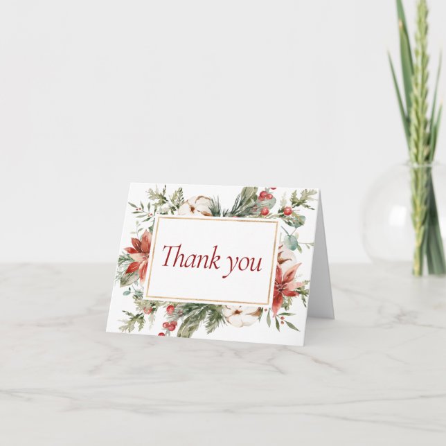 Elegant Christmas Winter Red Gold Bridal Shower Thank You Card (Front)