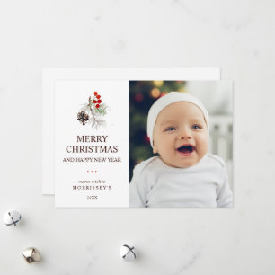 Elegant Christmas Winter Watercolor Greenery Photo Holiday Card