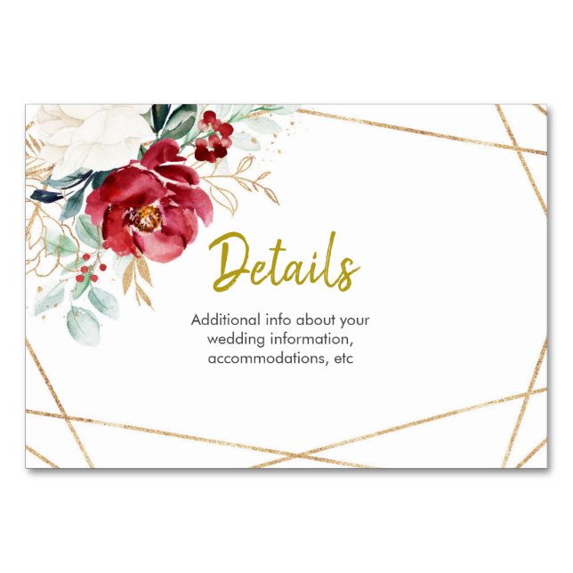 Elegant Christmas Winter Wedding Details Card (Front)