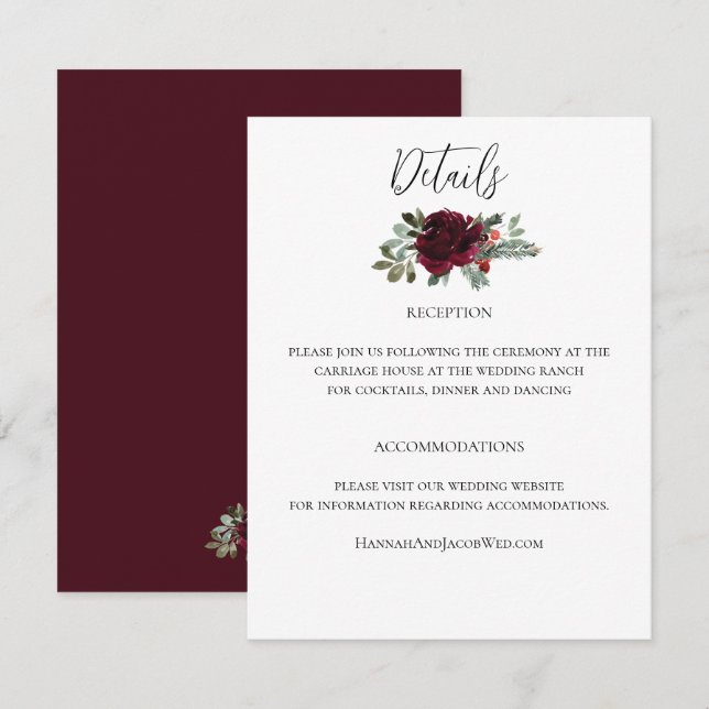 Elegant Christmas Winter Wedding Enclosure Card (Front/Back)