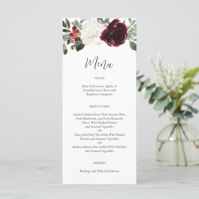 Elegant Christmas Winter Wedding Menu (Standing Front)