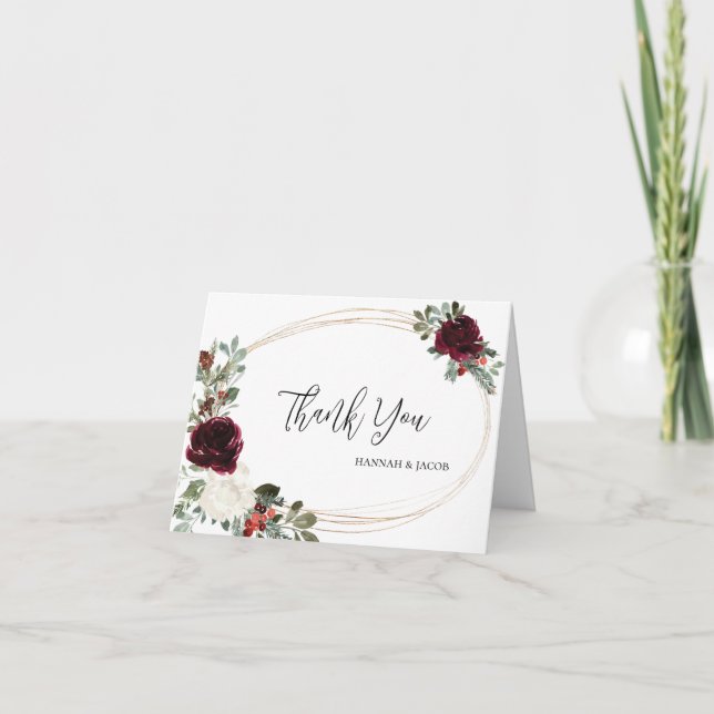 Elegant Christmas Winter Wedding Thank You Card (Front)