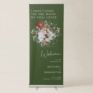 Elegant Christmas Winter Wedding Welcome Green Retractable Banner