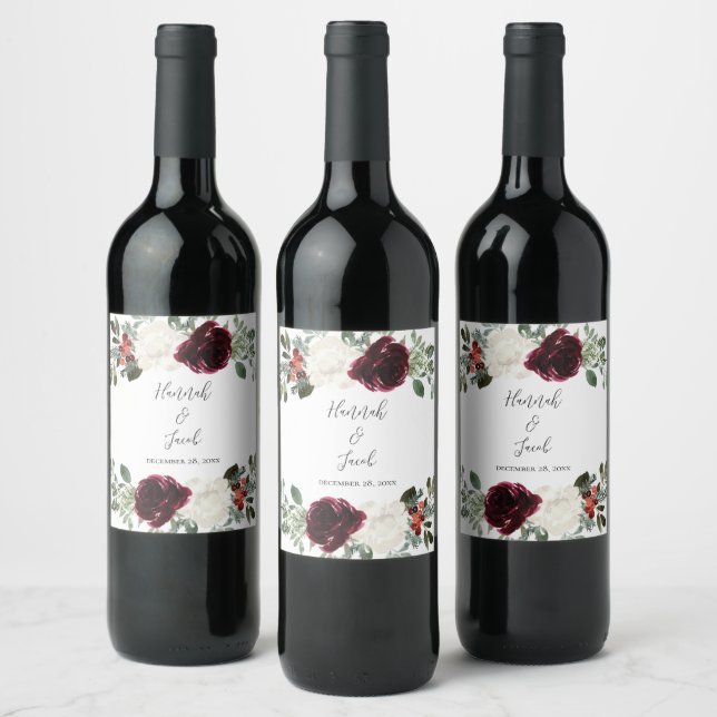 Elegant Christmas Winter Wedding Wine Label (Bottles)