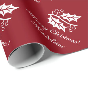 Elegant Christmas wrapping paper with holly leaves