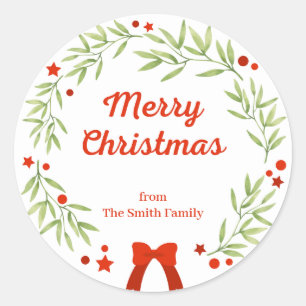 Elegant Christmas wreath and stars Classic Round Sticker