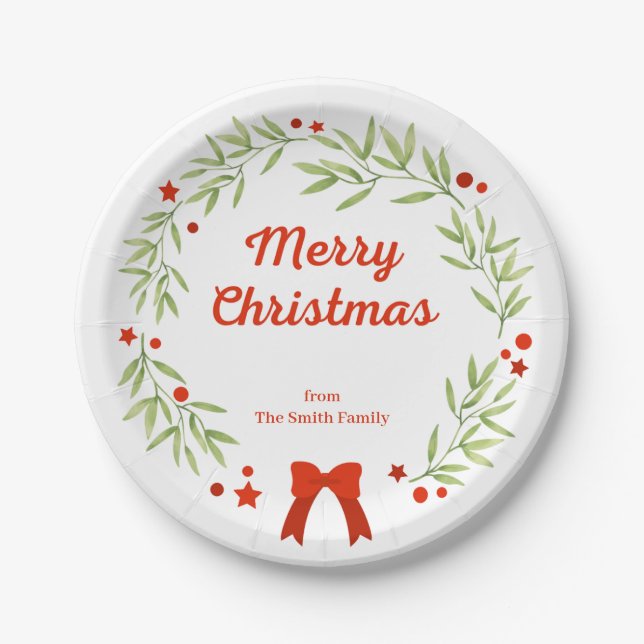 Elegant Christmas wreath and stars Paper Plate (Front)