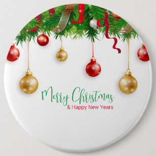 Elegant Christmas Wreath Boarder with Ornaments 6 Cm Round Badge