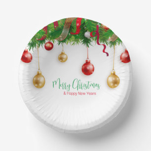 Elegant Christmas Wreath Boarder with Ornaments Paper Plate