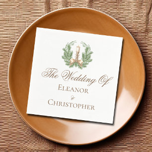 Elegant Christmas Wreath Candle Custom Wedding Napkin