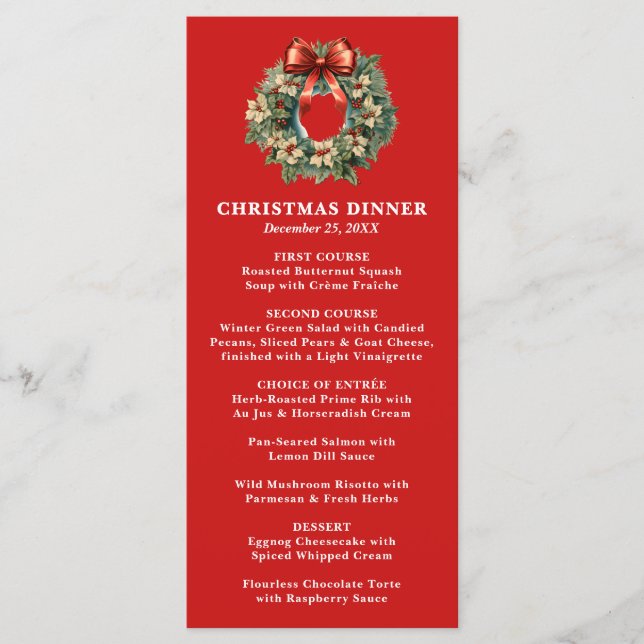 Elegant Christmas Wreath Christmas Dinner Menu (Front)