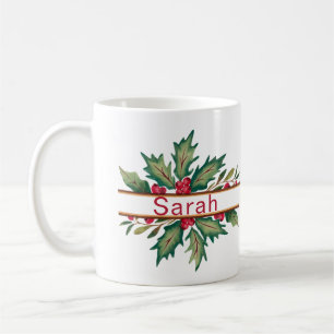Elegant Christmas Wreath Christmas Name Coffee Mug