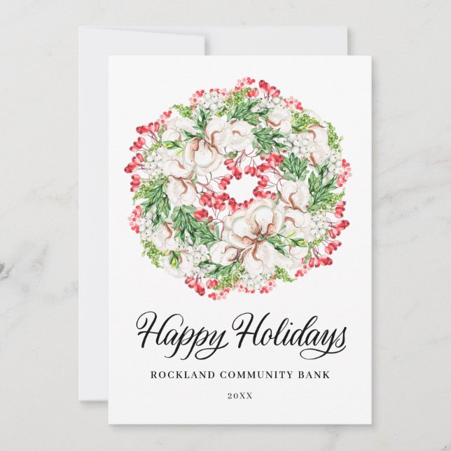 Elegant Christmas Wreath Corporate Holiday Card (Front)