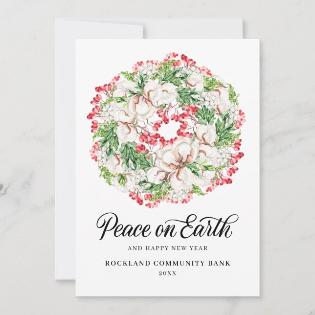 Elegant Christmas Wreath Corporate Holiday Card (Front)