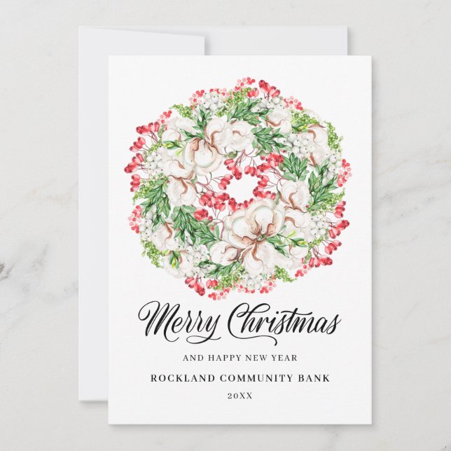 Elegant Christmas Wreath Corporate Holiday Card (Front)