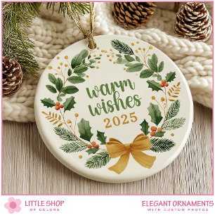 Elegant Christmas Wreath Customisable Photo Ceramic Tree Decoration