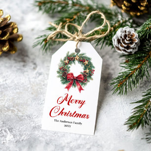 Elegant Christmas Wreath Editable Holiday Tag