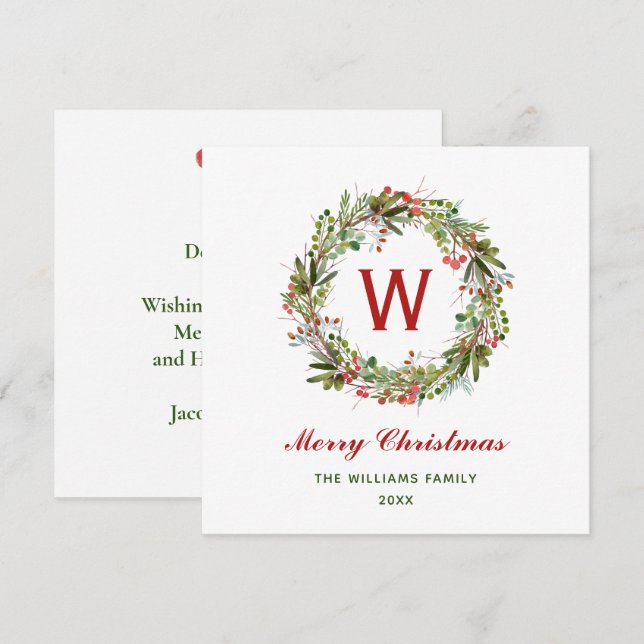 Elegant Christmas Wreath Family   Card (Front/Back)