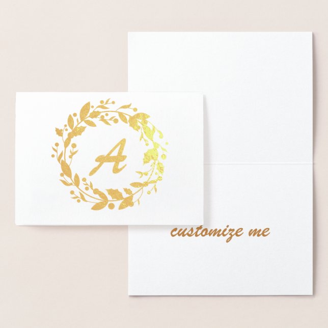 Elegant Christmas Wreath Family Monogram Gold Foil Card (Display)