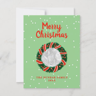 Elegant Christmas wreath greenery custom photo Hol Holiday Card