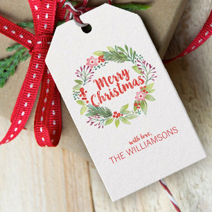Elegant Christmas Wreath Holiday Gift Tags