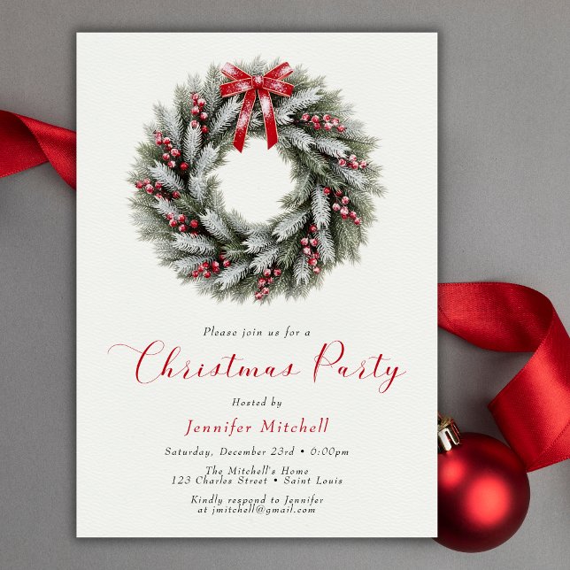 Elegant Christmas Wreath Holiday Party Invitation (Elegant Christmas Wreath Holiday Party Invitation)