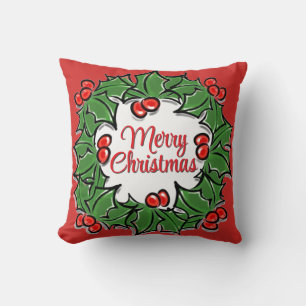 Elegant Christmas wreath holly personalize Cushion