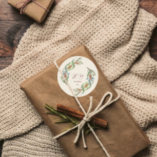 Elegant Christmas Wreath Joy  Classic Round Sticker