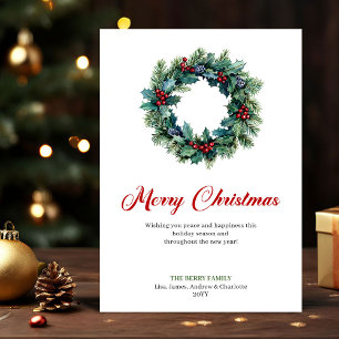 Elegant Christmas Wreath Minimalist Holiday Card