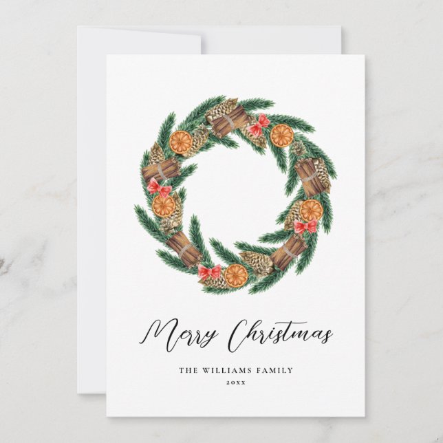 Elegant Christmas Wreath Non-Photo Holiday Card (Front)