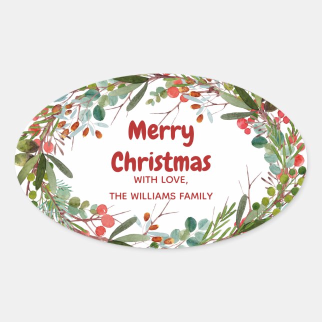 Elegant Christmas Wreath  Oval Sticker (Front)