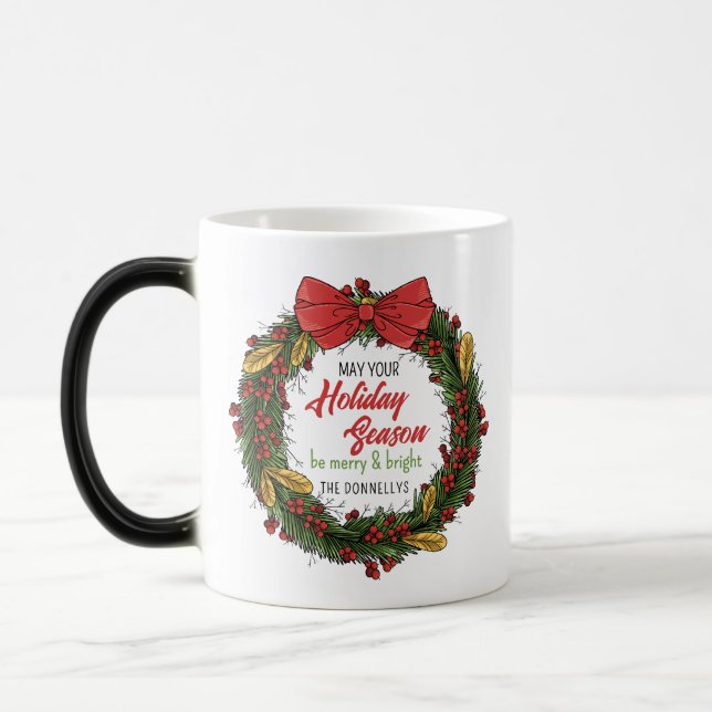 Elegant Christmas Wreath Personalise Mug (Left)