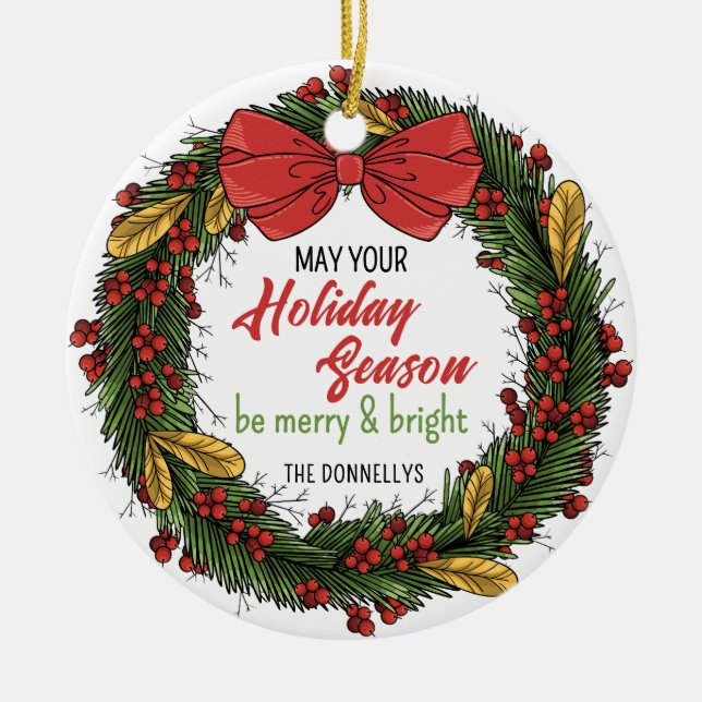 Elegant Christmas Wreath Personalised Ornament (Front)