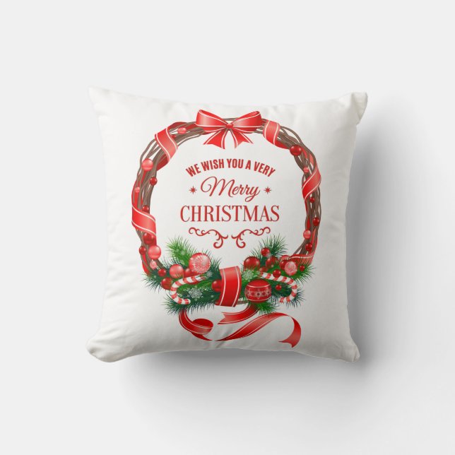 Elegant Christmas Wreath Pillow (Front)