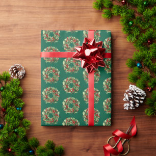 Elegant Christmas wreath red and green Wrapping Paper