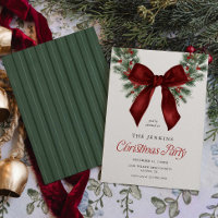 Elegant Christmas Wreath Red Bow Party Invitation