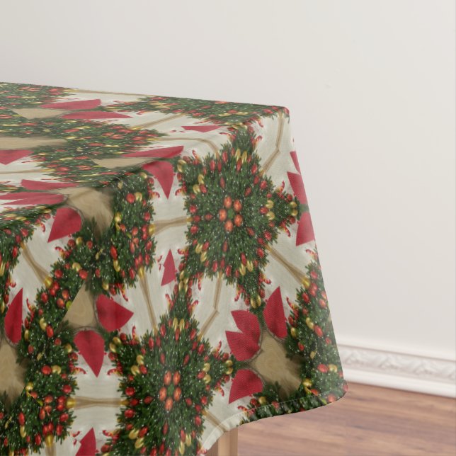 Elegant Christmas Wreath Red Green Kaleidoscope Tablecloth (In Situ)