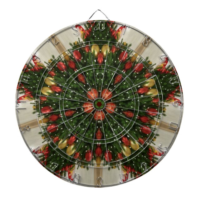 Elegant Christmas Wreath Red Green Kaleidoscopic Dartboard (Front)