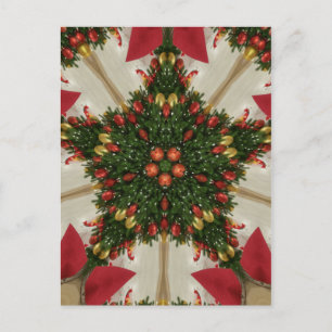 Elegant Christmas Wreath Red Green Kaleidoscopic Holiday Postcard