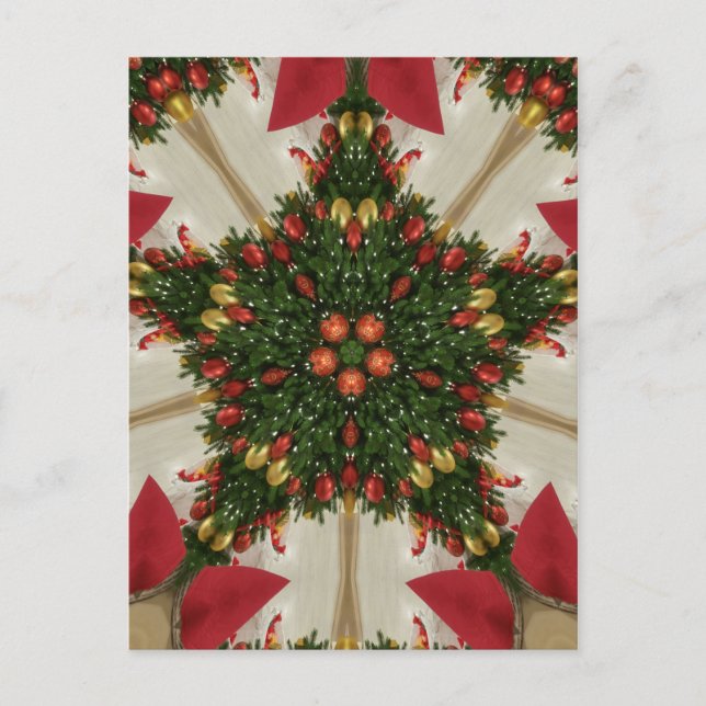 Elegant Christmas Wreath Red Green Kaleidoscopic Holiday Postcard (Front)