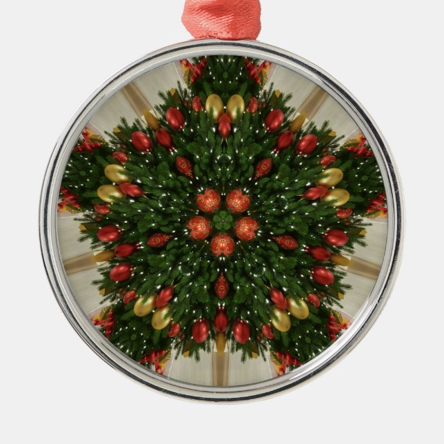 Elegant Christmas Wreath Red Green Kaleidoscopic Metal Tree Decoration (Front)