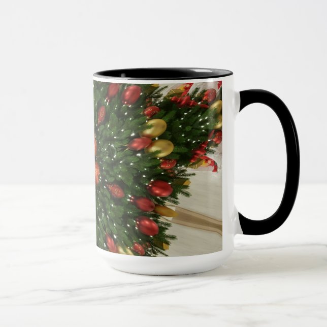 Elegant Christmas Wreath Red Green Kaleidoscopic Mug (Right)