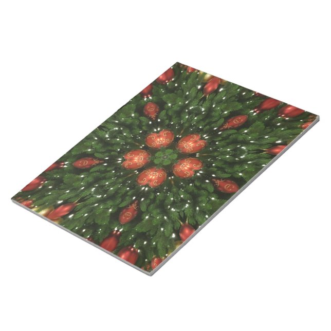 Elegant Christmas Wreath Red Green Kaleidoscopic Notepad (Angled)
