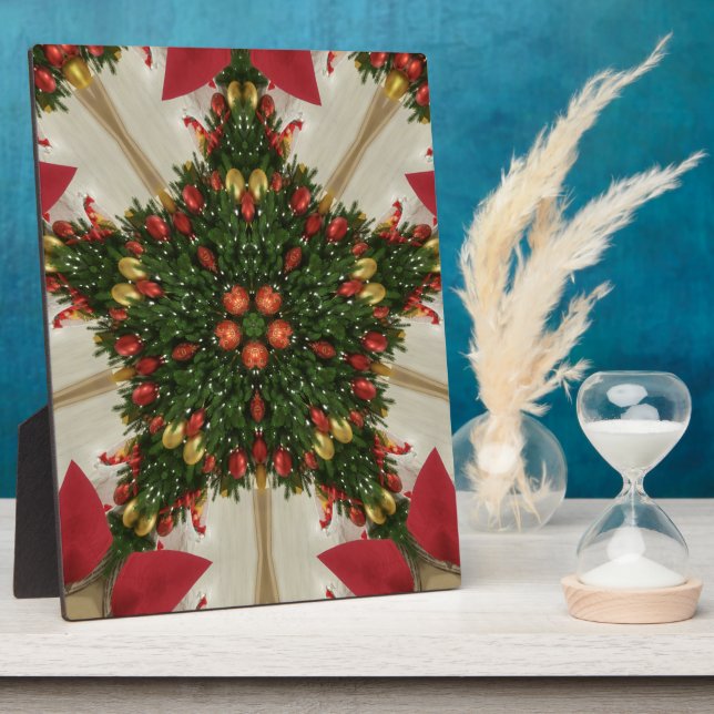 Elegant Christmas Wreath Red Green Kaleidoscopic Plaque (Side)