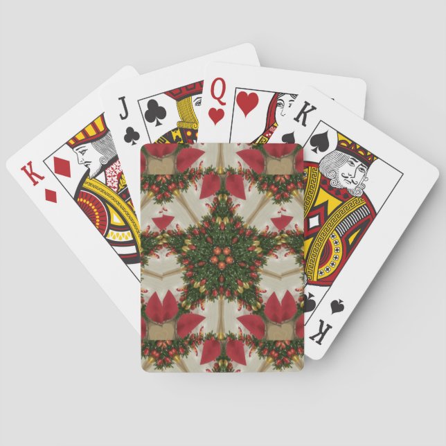 Elegant Christmas Wreath Red Green Kaleidoscopic Playing Cards (Back)