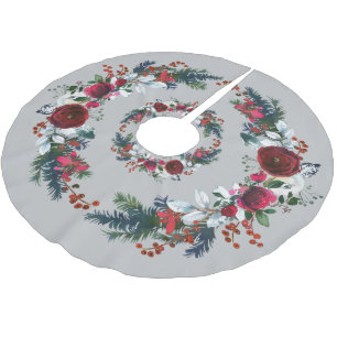 Elegant Christmas Wreath Red Rose Brushed Polyester Tree Skirt
