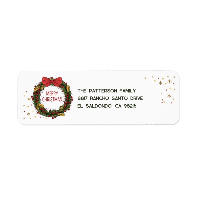 Elegant Christmas Wreath Return Address Labels (Front)